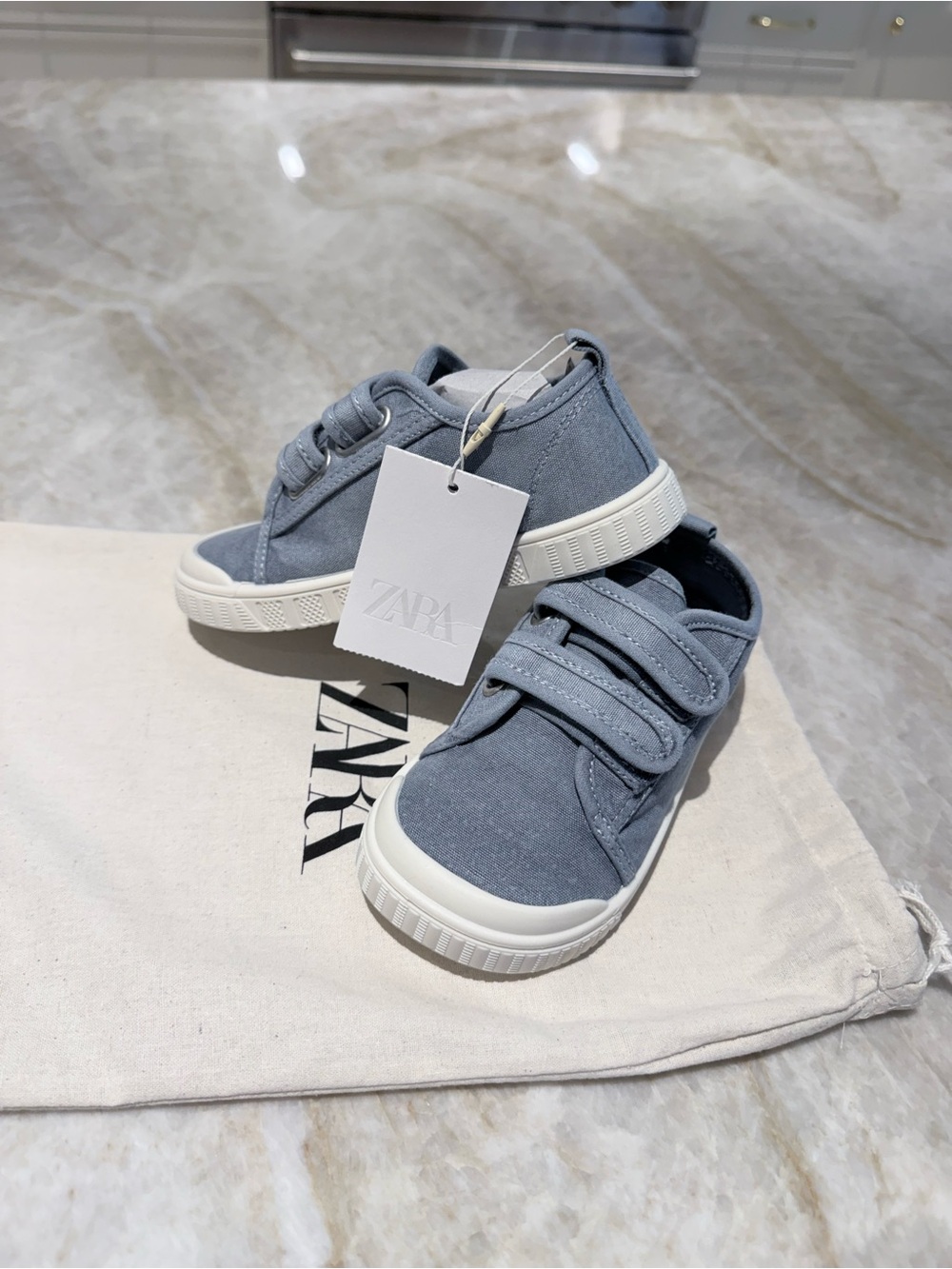 NWT Zara Kids Steel Blue Canvas Sneakers with Double Velcro